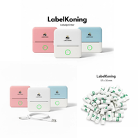 Mini Labelprinter Bundel – Bluetooth Verzendlabel Printer + 5 Labelrollen + Extra Lange Kabel 1